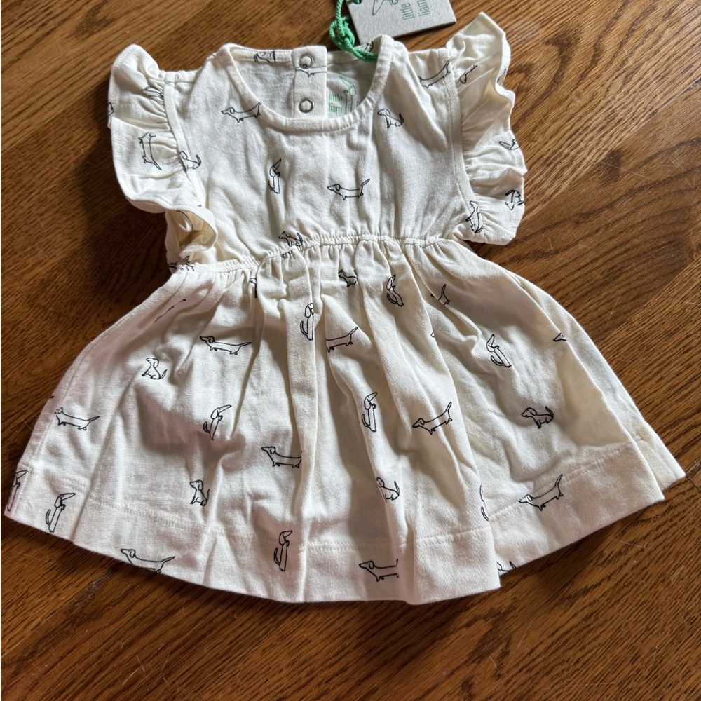 Charming Cream Kids Dress with Dog Print